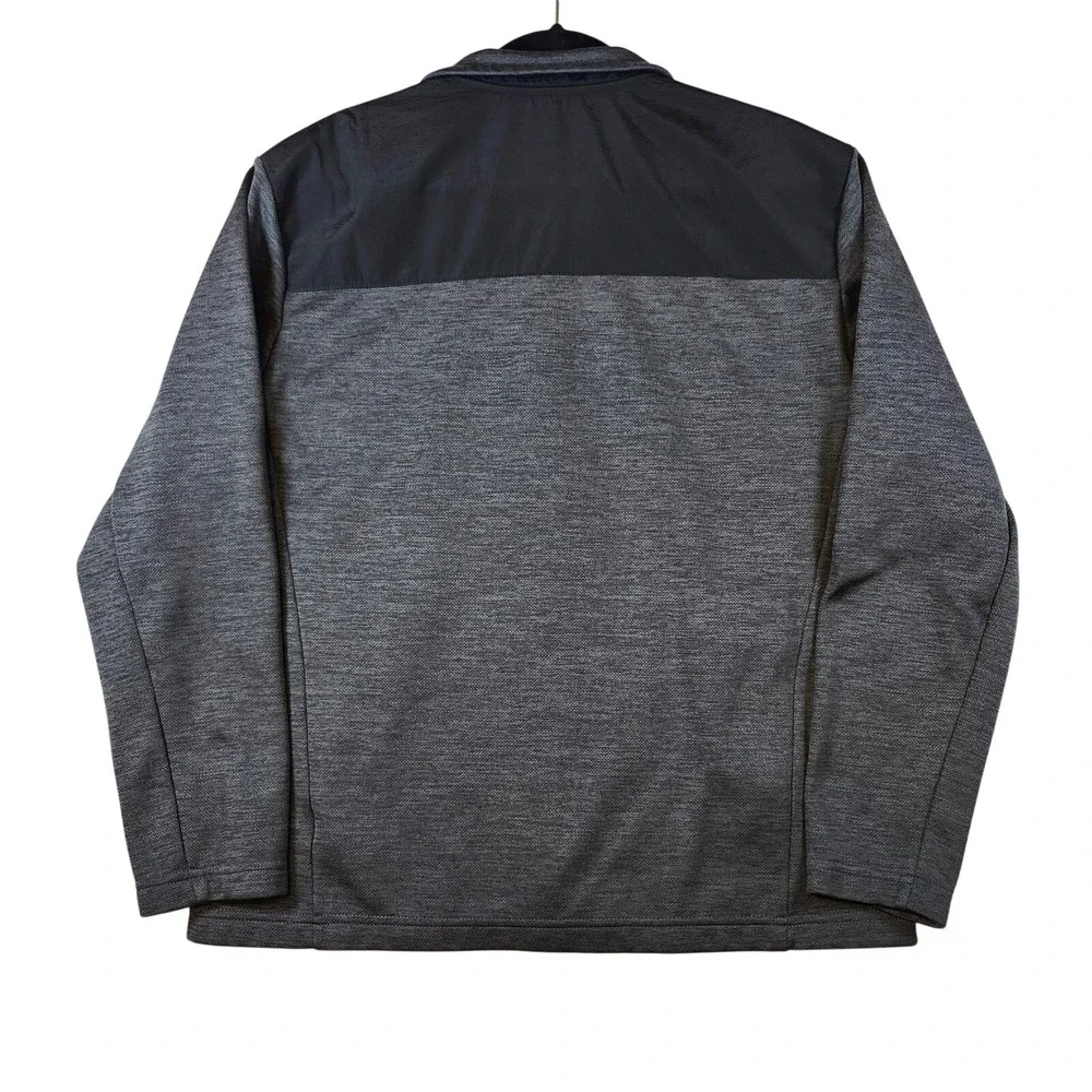 Orvis Mens Full Zip Fleece Jacket Grey‎ Black Textured Knit Mock Neck Large